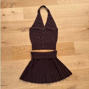 Lovers + Friends - Milana Knit Halter Vest & Pleated Mini Skirt in Brown